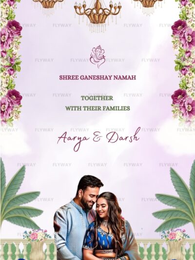 Engagement ceremony design with peacock, flowers, and chandeliers