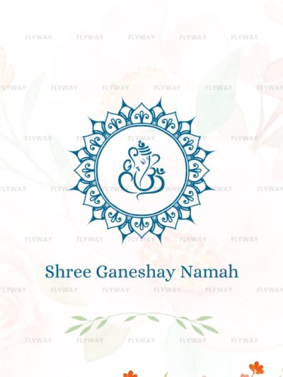 Ganesh symbol with floral background and "Shree Ganeshay Namah" text