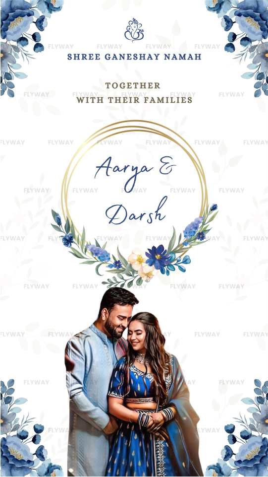 Engagement invitation with Aarya and Darsh and floral design