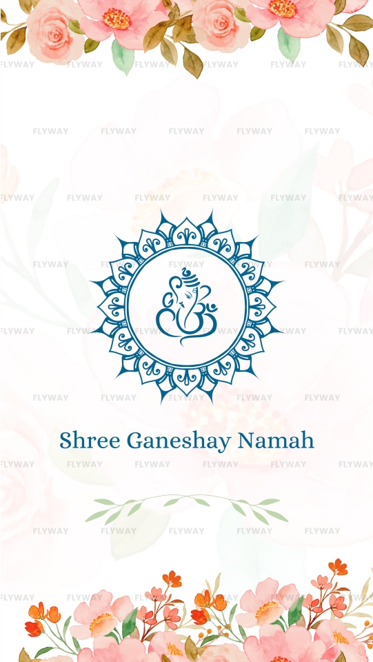 Ganesh symbol with floral background and "Shree Ganeshay Namah" text