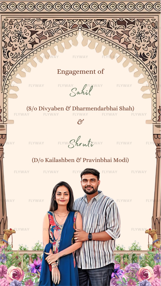 Engagement invitation with family details for Sahil and Shruti