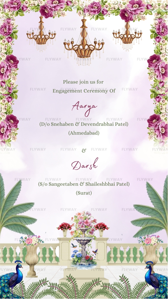 Engagement invitation for Aarya and Darsh with family details