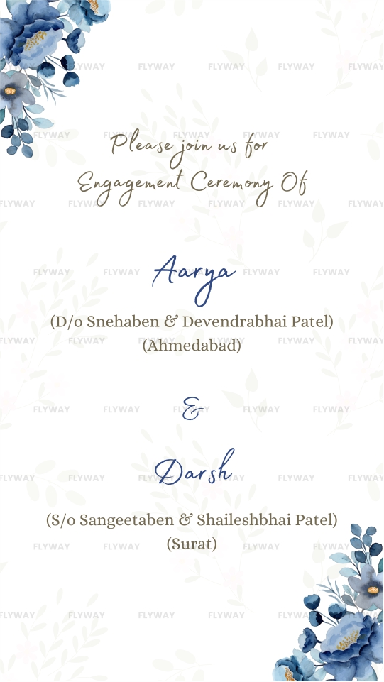 Engagement invitation with family details for Aarya and Darsh