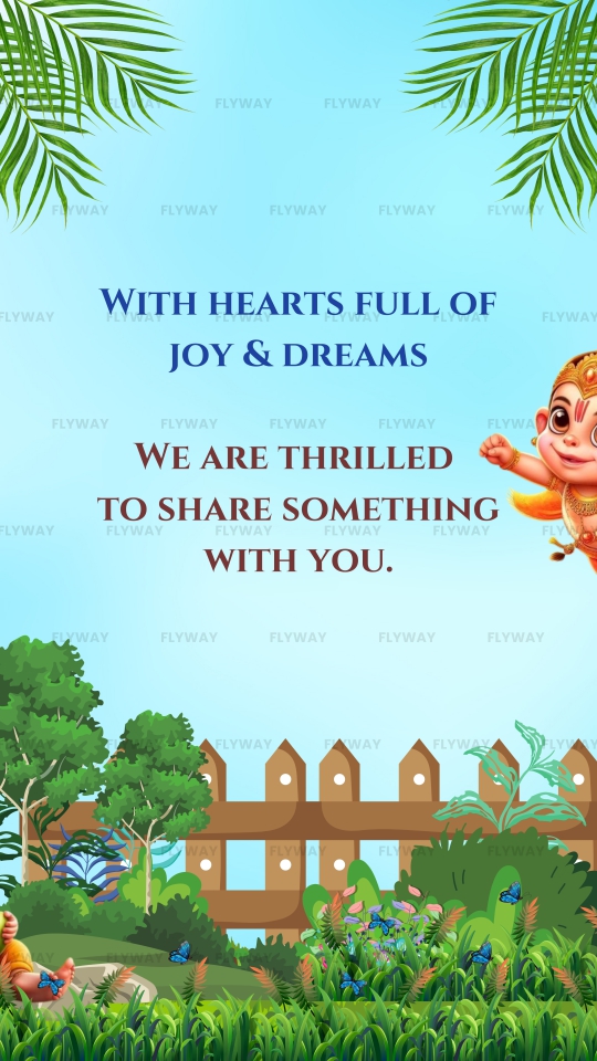 Joyful invitation card with animated baby deity and nature scene