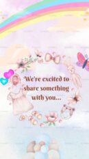 Soft pastel baby announcement with floral and rainbow theme