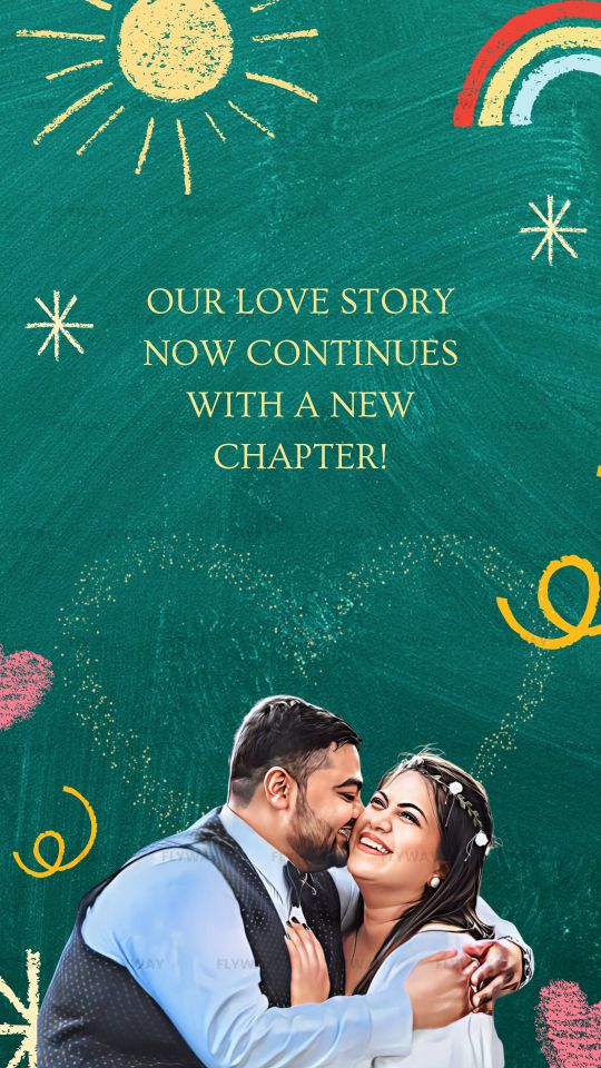 Wedding love story illustration with joyful couple