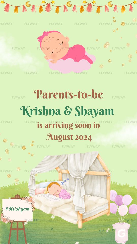 Cute nursery themed pregnancy reveal with baby crib and balloons