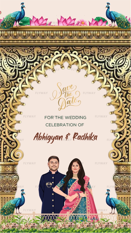 Wedding date announcement in royal Mughal theme