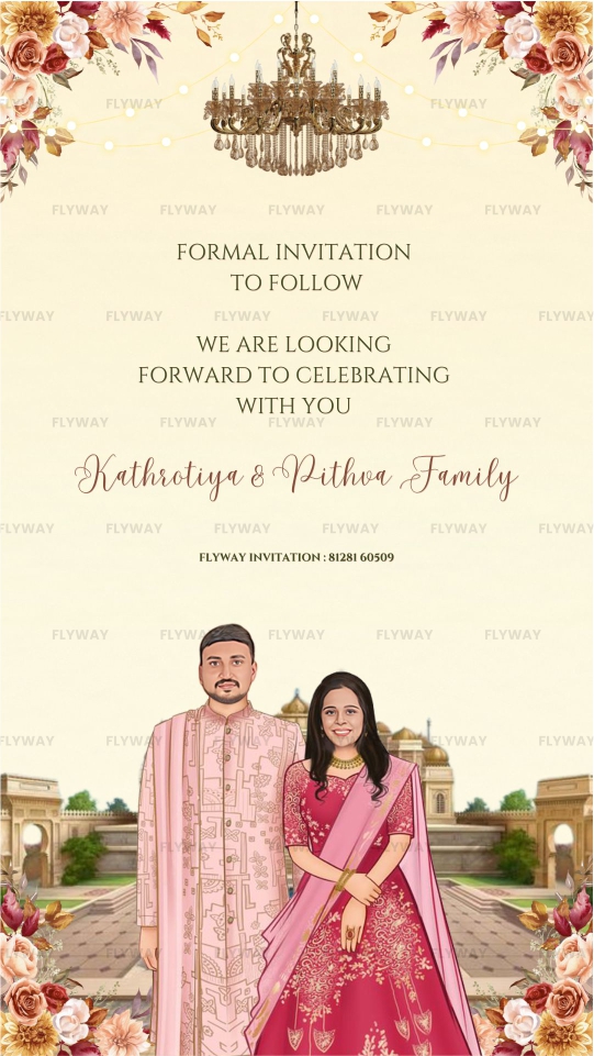 Wedding Invitation Family Message with Couple Portrait