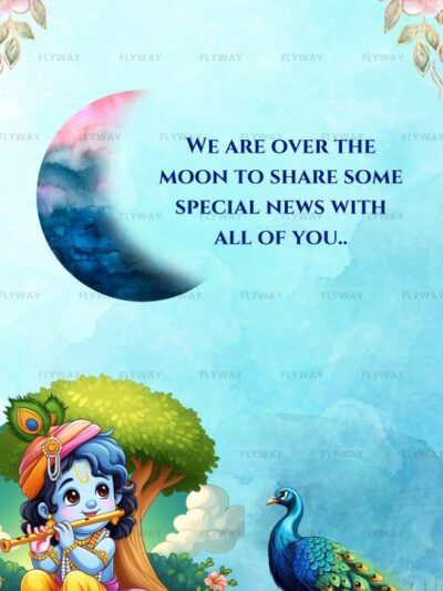 Baby shower invitation with moon and Krishna playing flute illustration