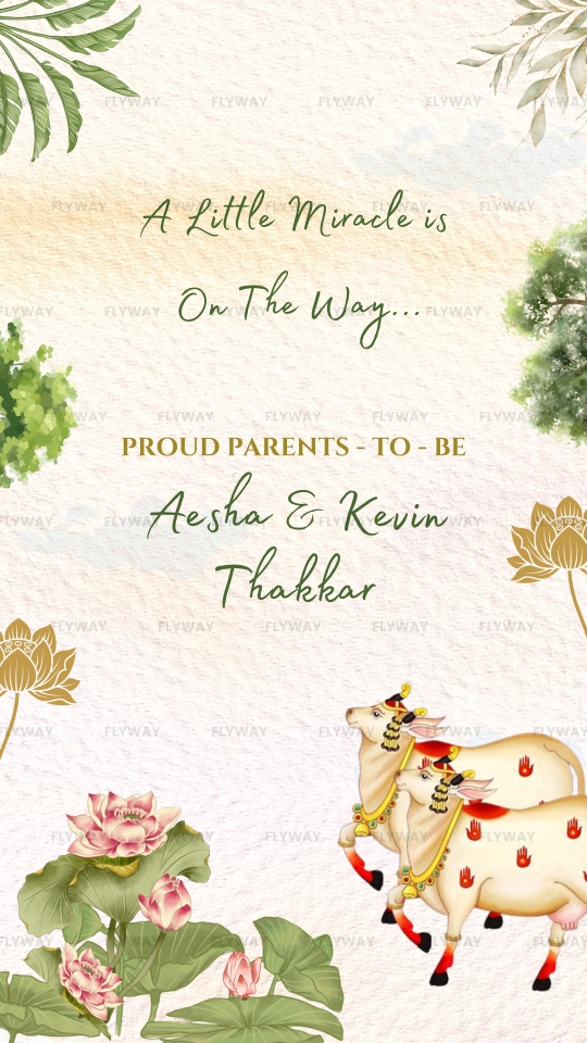 Baby shower invitation announcing parents-to-be Aesha & Kevin Thakkar