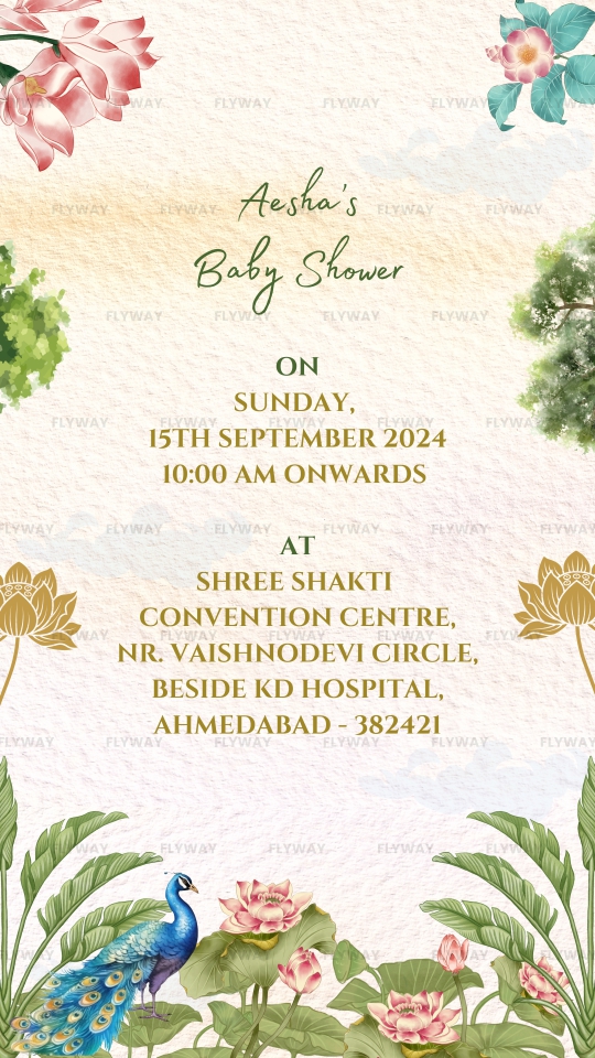 Baby shower details invite with event date and venue for Aesha's baby shower