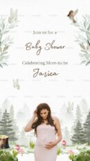 Elegant baby shower invitation for mom-to-be Jasica with forest theme