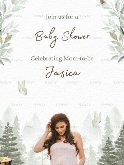 Elegant baby shower invitation for mom-to-be Jasica with forest theme