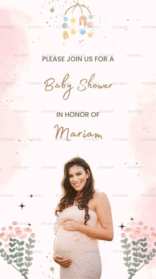 Baby shower invitation honoring Mariam with a soft pink watercolor design