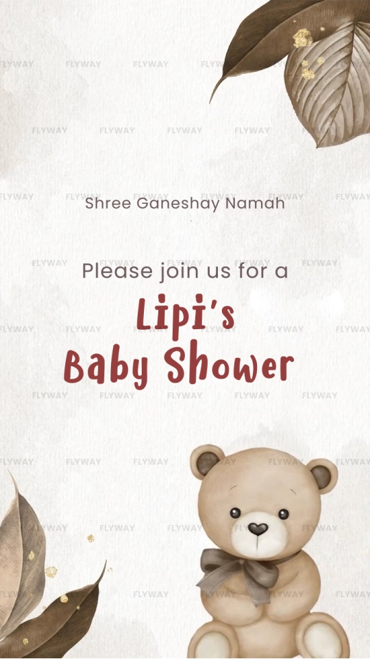 Beige teddy bear themed baby shower invitation