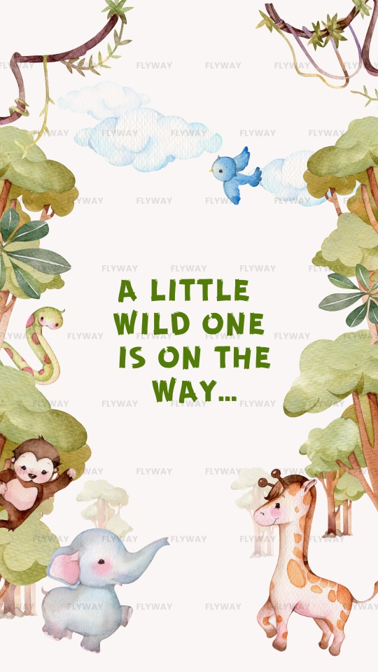 Jungle-themed baby shower announcement with cute animals