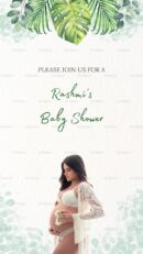 Rashmi’s Baby Shower Invitation Card with Tropical Leaves and Mom-to-Be