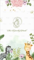 Jungle-themed baby shower invitation with giraffe and zebra