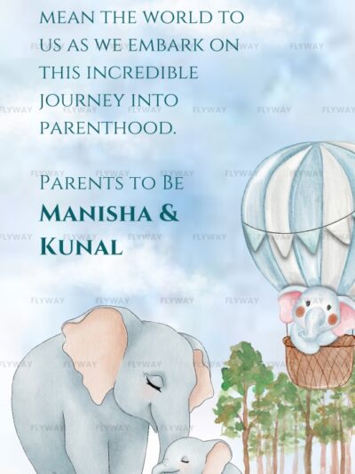 Elephant family baby shower invite for Manisha & Kunal