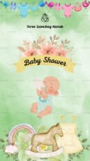 Watercolor floral baby shower banner with baby bottle and rocking horse