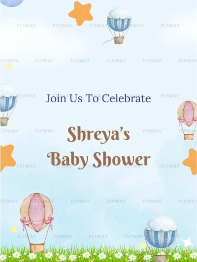 Pastel baby shower invitation card with bear and balloons