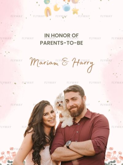 Baby shower couple invitation featuring Mariam and Harry