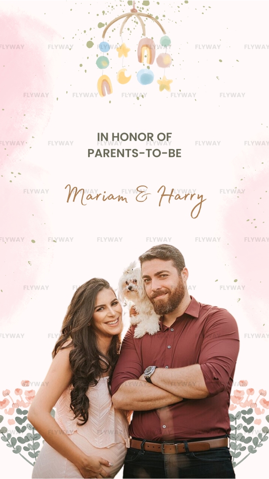 Baby shower couple invitation featuring Mariam and Harry