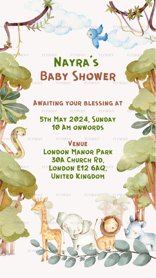 Baby shower invitation for Nayra with date and location