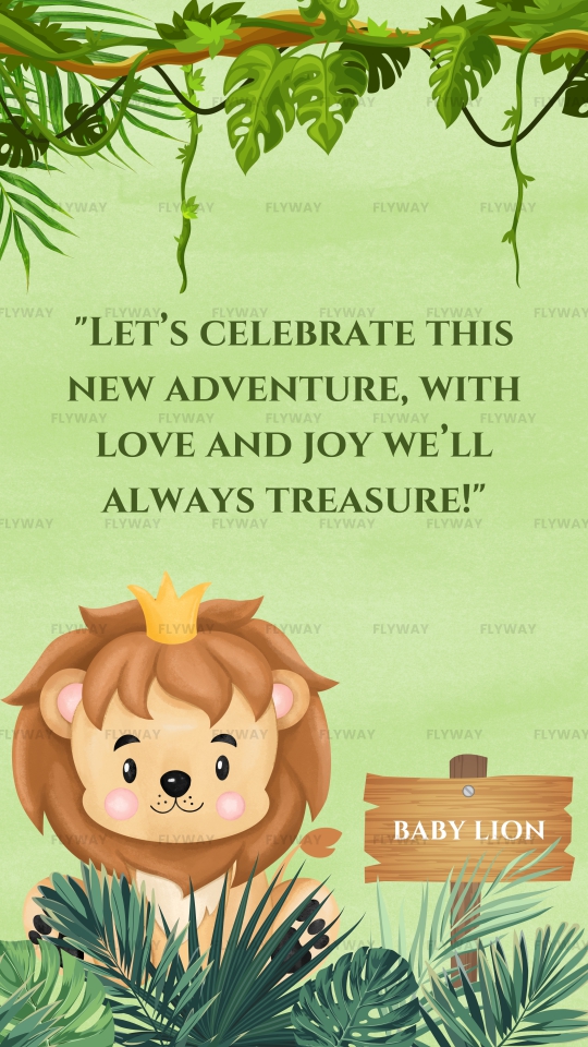 Baby lion themed baby shower quote card
