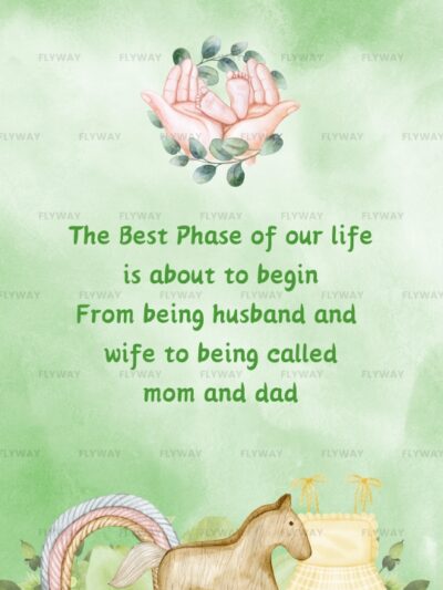 Baby shower phase of life message with baby feet in hands illustration