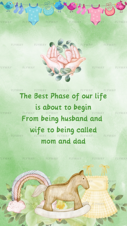 Baby shower phase of life message with baby feet in hands illustration