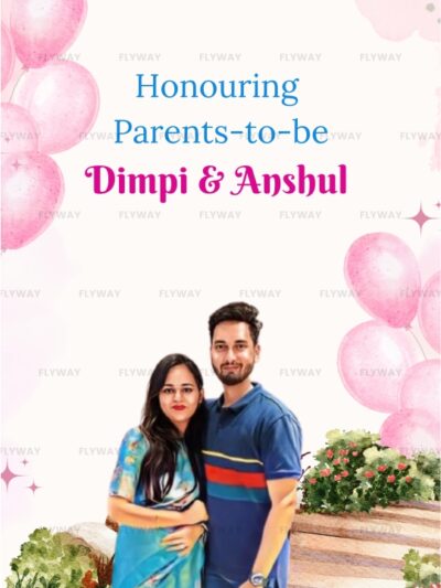 Elegant baby shower banner featuring couple in pastel floral setting