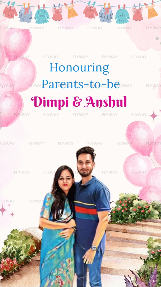 Elegant baby shower banner featuring couple in pastel floral setting