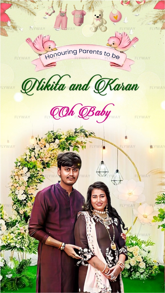 Parents-to-be announcement card with a romantic pastel garden theme