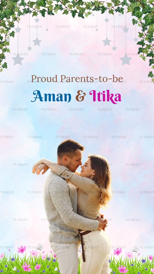 Baby shower couple embrace themed image