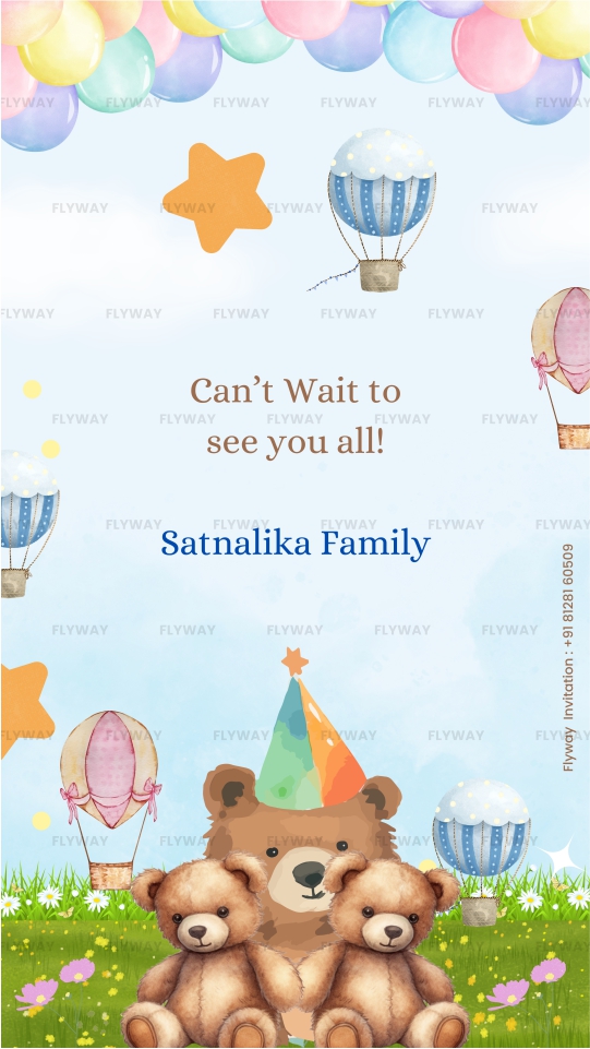 Cute farewell invitation card with bears and balloons