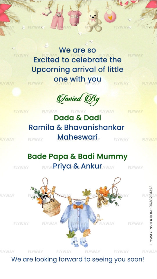 Baby shower invite message from grandparents and relatives with soft nursery theme