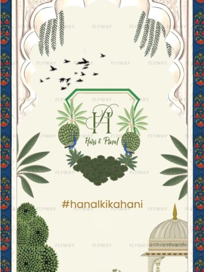 Monogram logo of the couple with hashtag