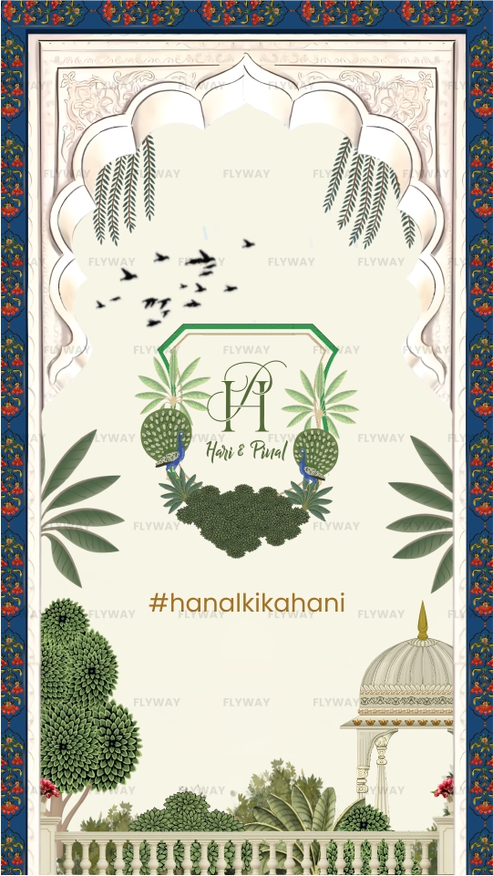 Monogram logo of the couple with hashtag