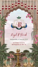 Save the Date invitation with peacocks and flowers