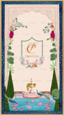 Mughal-style wedding monogram with floral and parrot motifs