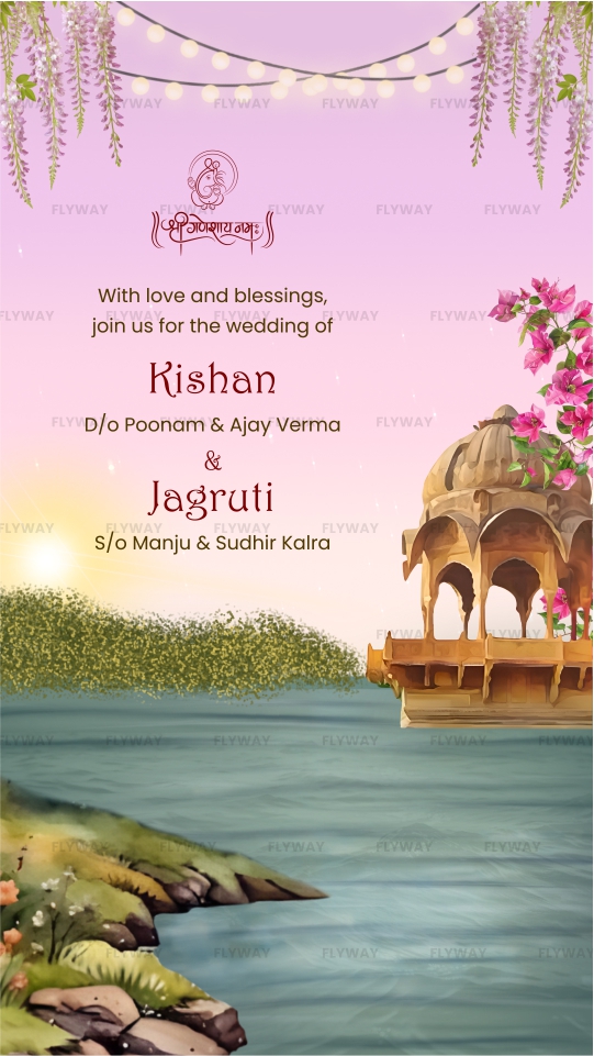 Couple introduction with spiritual background and Radha Krishna lake scene