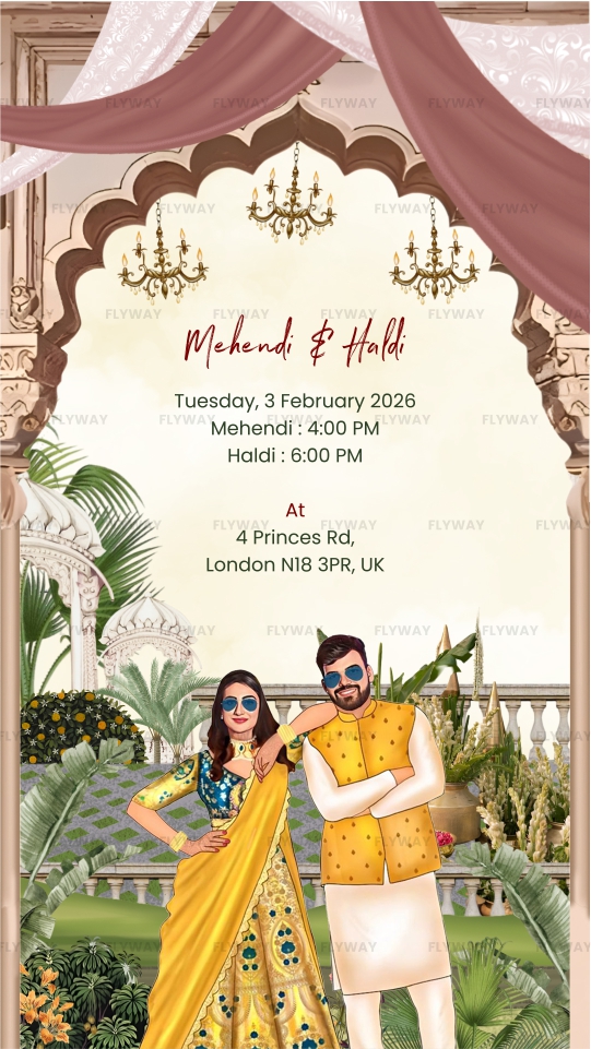 Mehendi and Haldi invitation with festive decor
