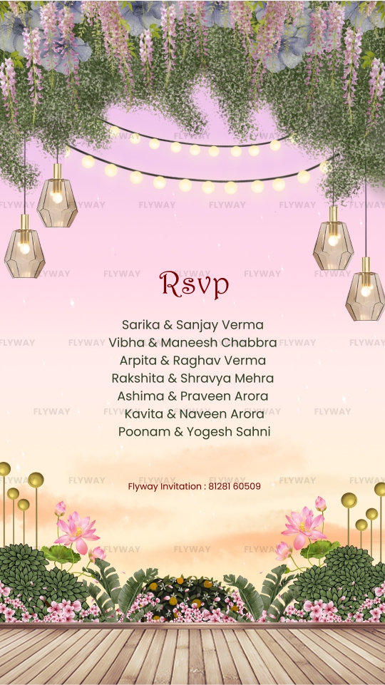 RSVP invitation slide with floral background and fairy lights