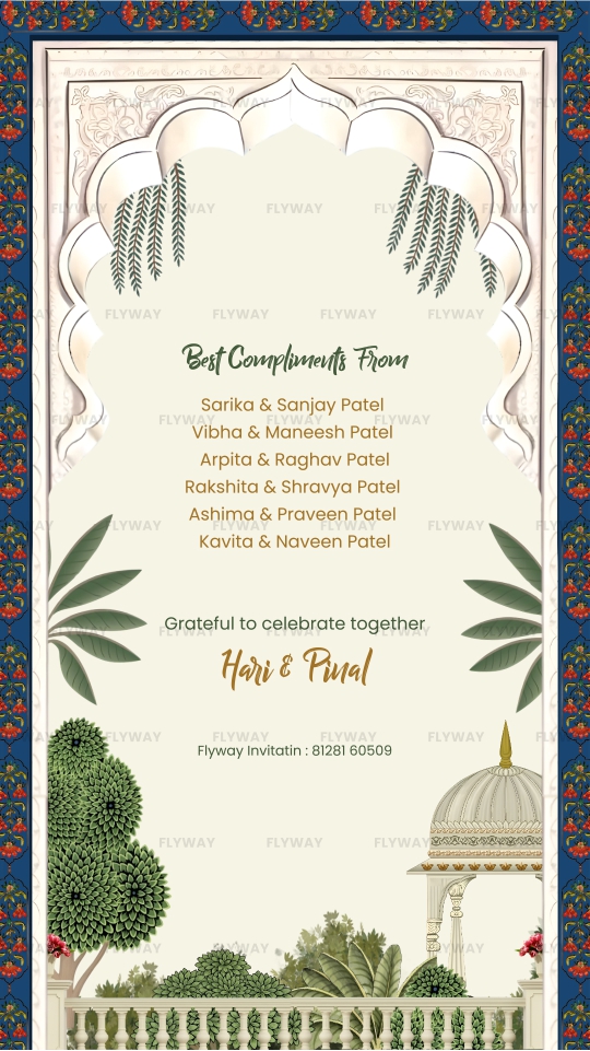 Compliments slide with names of family members in floral frame