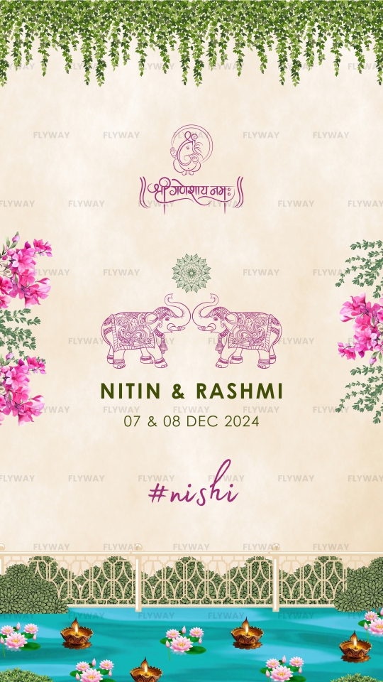 Indian wedding card with Ganesh motif and floral design