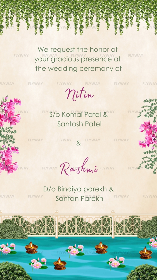 Wedding ceremony invite with bride and groom family details