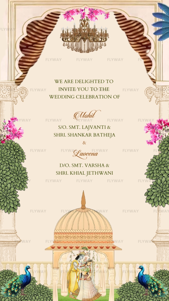 Wedding Invitation Text in Gujarati with Radha Krishna Theme