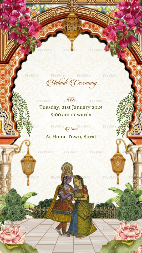 Mehndi ceremony invitation with ethnic artwork